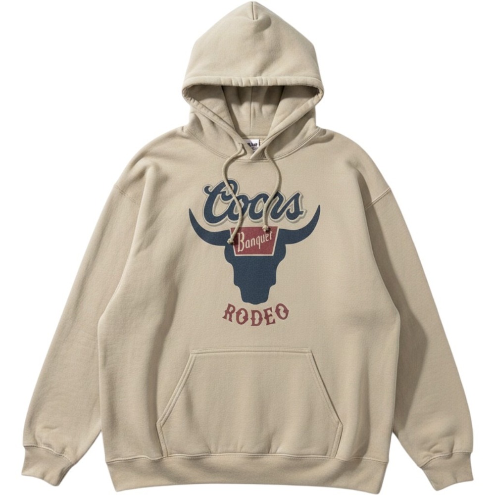 Coors Banquet Rodeo Bull Horns Heavy Gildan Hoodie L Khaki Western Gorpcore